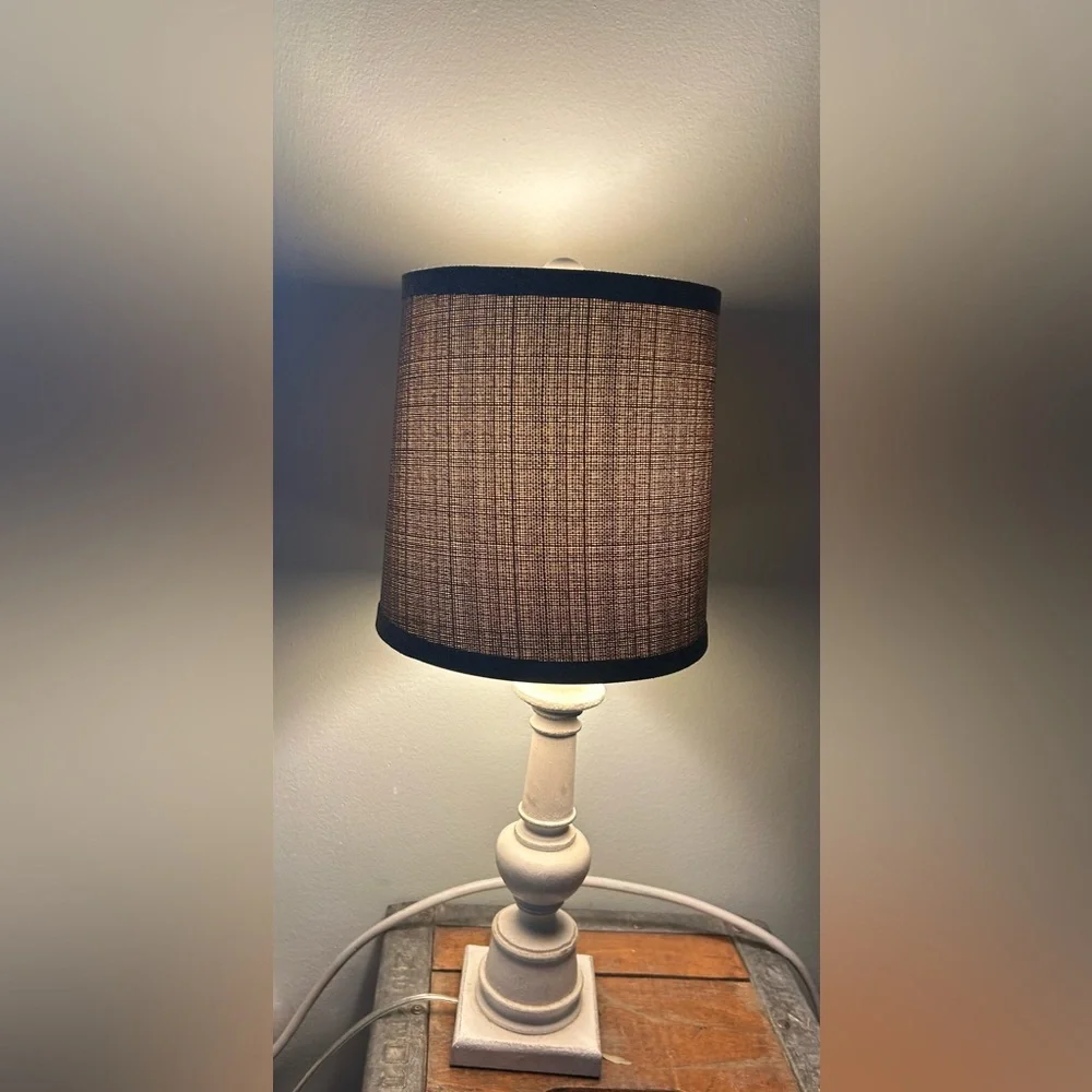 Cottagecore white wood shabby chic Table Desk Lamp with Grey Gray Shade 20”